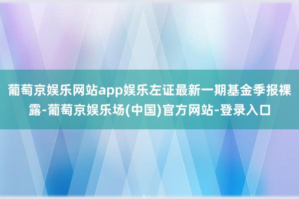 葡萄京娱乐网站app娱乐左证最新一期基金季报裸露-葡萄京娱乐场(中国)官方网站-登录入口