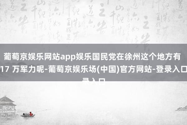 葡萄京娱乐网站app娱乐国民党在徐州这个地方有 17 万军力呢-葡萄京娱乐场(中国)官方网站-登录入口